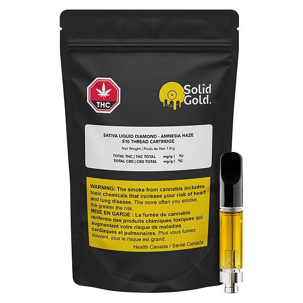 Solid Gold - Sativa Liquid Diamonds Vape 510 Thread Cartridge - Amnesia Haze