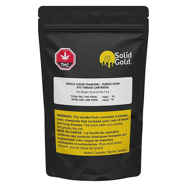 Solid Gold - Indica Liquid Diamonds Vape 510 Thread Cartridge- Purple Kush