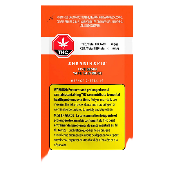 Sherbinskis - Orange Sherbs Live Resin 510 Thread Cartridge