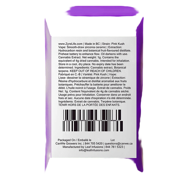 Zyre - Recline 1.0 Blueberry Pie Flavoured Cured Resin 510 Thread Cartridge