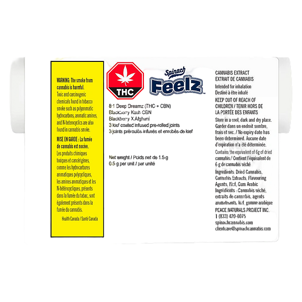 Spinach FEELZ - Blackberry Kush Cbn (Deep Dreamz) Infused Pre Roll