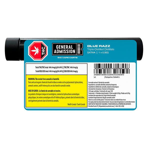 General Admission - Blue Razz Sativa 510 Thread Cartridge image 3