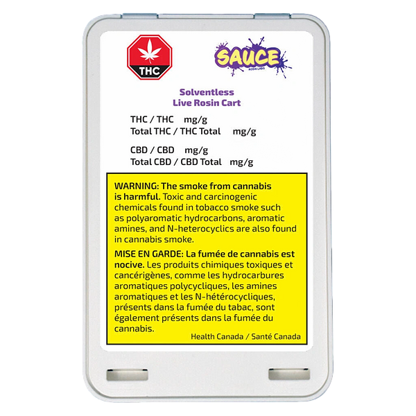 Sauce Rosin Labs - Solventless Live Rosin 510 Thread Cartridge