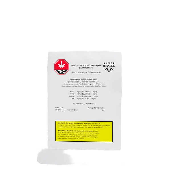 HCBD ORGANICS - Triple C 1:1:1 Cbg:Cbd:Cbdv Organic Craft Milled Hemp
