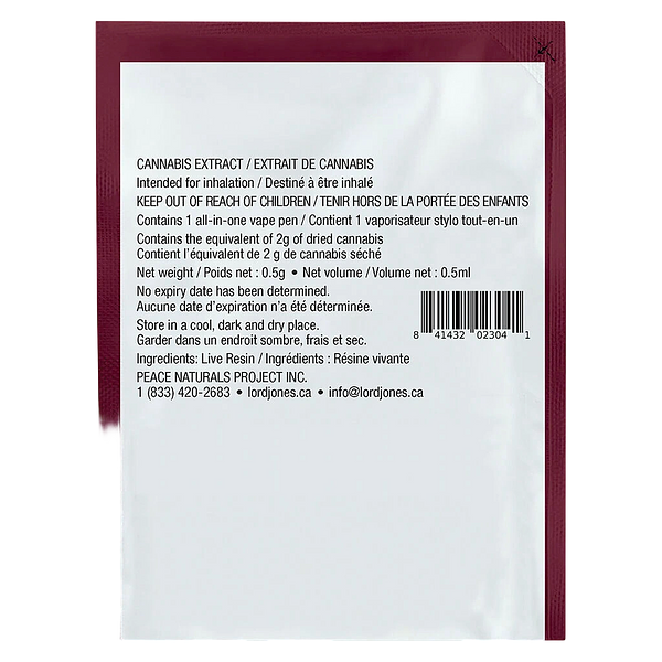 Lord Jones - Pure Live Resin Vape - Deadhead OG All-in-One