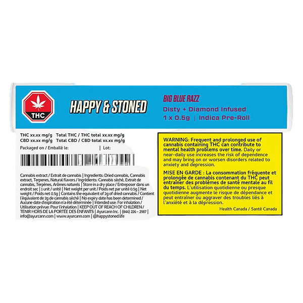 Happy & Stoned - Big Blue Razz Disty+diamond Infused Pre-roll
