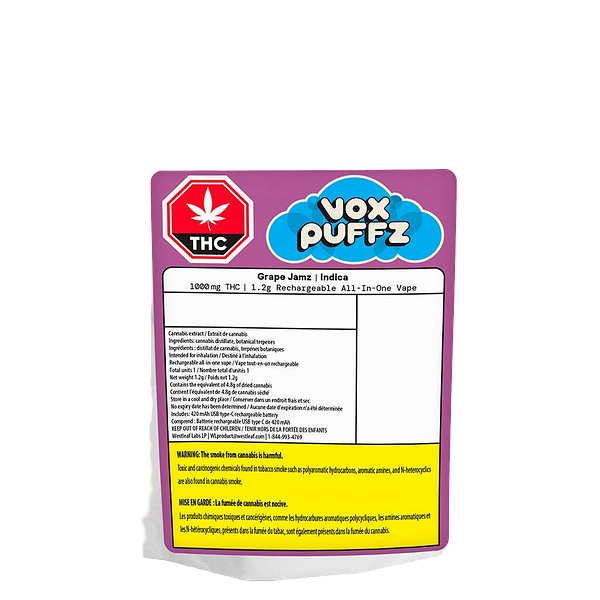 VoxPuffz - Grape Jamz Rechargeable All In One Vape 1000 Thc