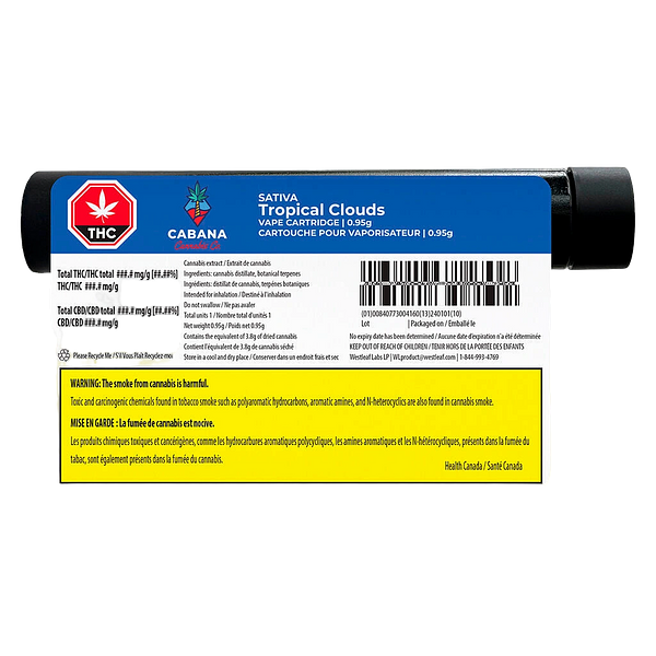Cabana Cannabis Co. - Tropical Clouds Sativa Distillate 510 Thread Cartridge