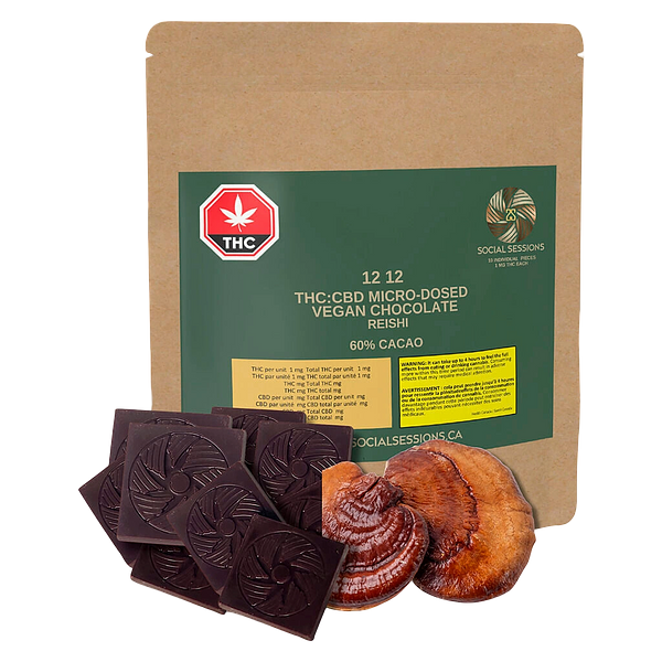 Social Sessions - 1212 Thc+Cbd 1:1 Micro-Dosed Vegan Chocolate Reishi Mushroom