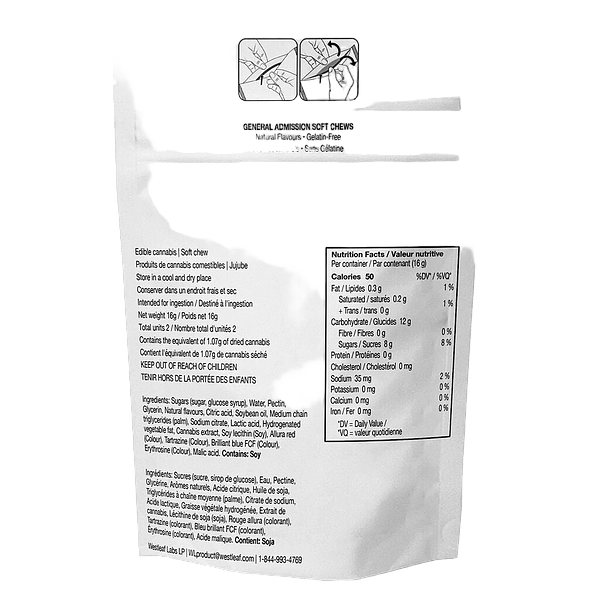 General Admission - Strawberry Kiwi THC/CBG Soft Chews (1:1)