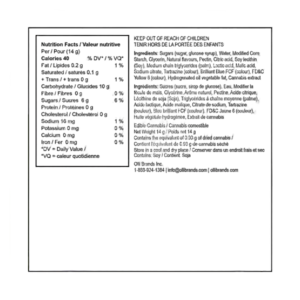 Olli O's - Sour Kiwi & Mango THC/CBG/CBD