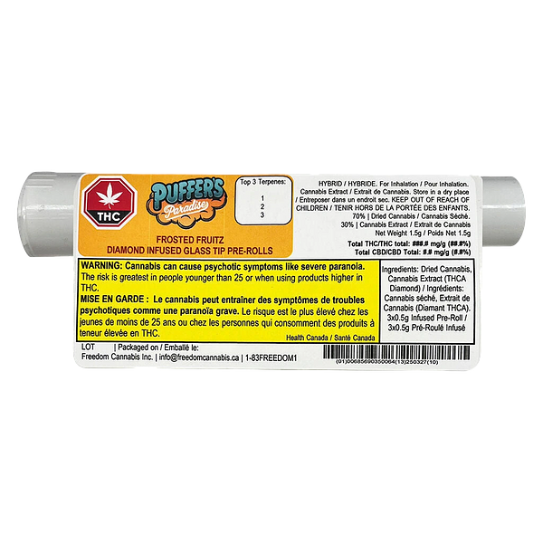 Puffer's Paradise - Frosted Fruitz Diamond Infused Glass Tip Pre Roll