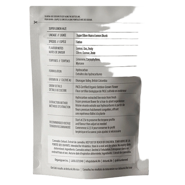 DEBUNK - Super Lemon Haze Live Resin 510 Thread Cartridge