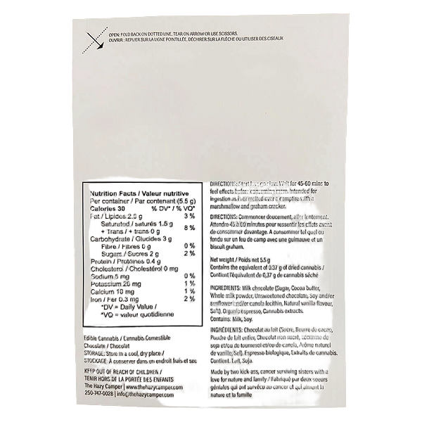 The Hazy Camper - Mochaccino 1:1 THC:CBD Milk Chocolate