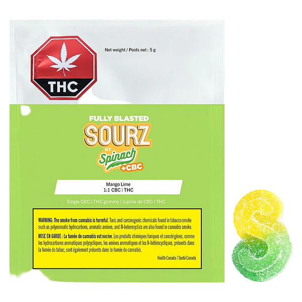 SOURZ by Spinach - Fully Blasted Mango Lime 1:1 CBC THC Gummies