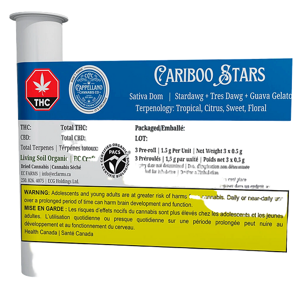 Cappellano Cannabis Co. - BC ORGANIC (LSO) CARIBOO STARS Pre-Roll