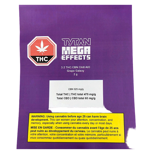 TYTAN Mega Effects - 3:2 THC:CBN Chill AIO - Grape Galaxy
