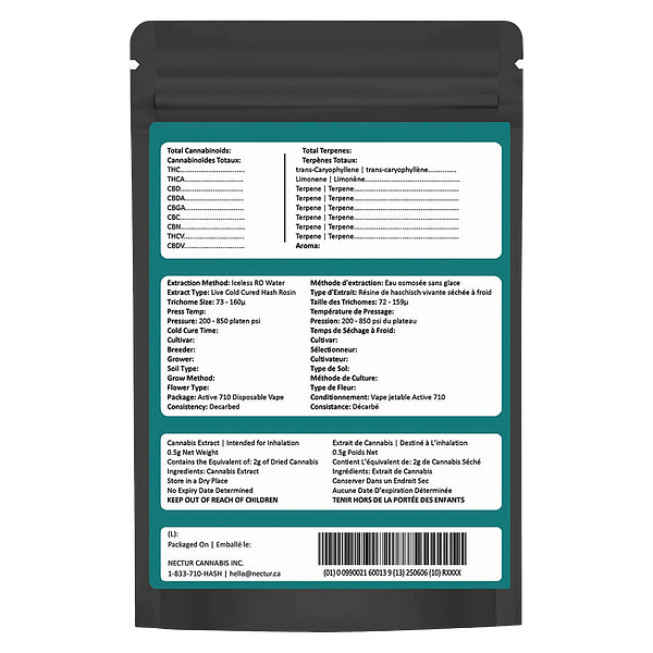 Nectur Solventless - Rotating Cold Cured Live Hash Rosin Disposable Vape