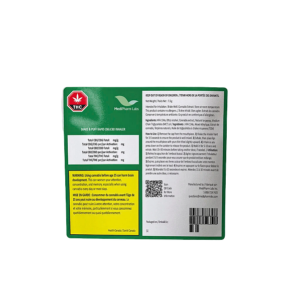 MediPharm Labs - Shake & Puff Rapid CBG:CBD Inhaler 5:10