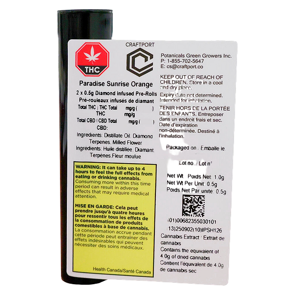 Craftport Cannabis - Paradise Sunrise Orange Diamond Infused Pre-Roll