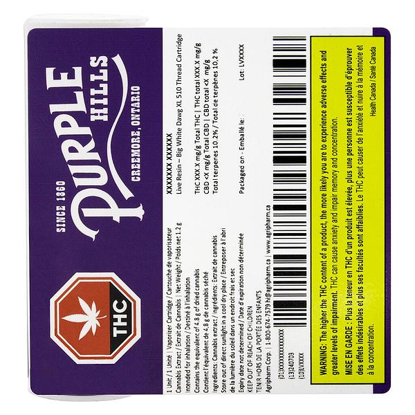 Purple Hills - Live Resin – Big White Dawg XL 510 Thread Cartridge image 3