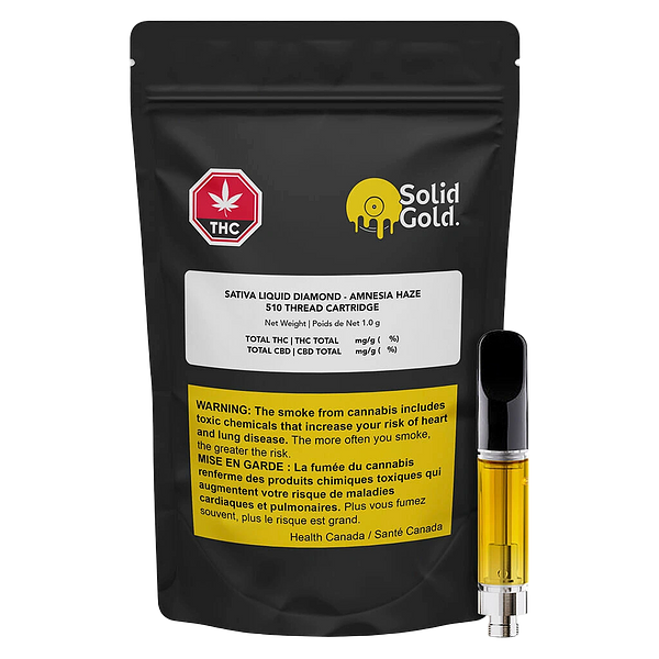Solid Gold - Sativa Liquid Diamonds Vape 510 Thread Cartridge - Amnesia Haze