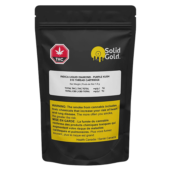 Solid Gold - Indica Liquid Diamonds Vape 510 Thread Cartridge- Purple Kush