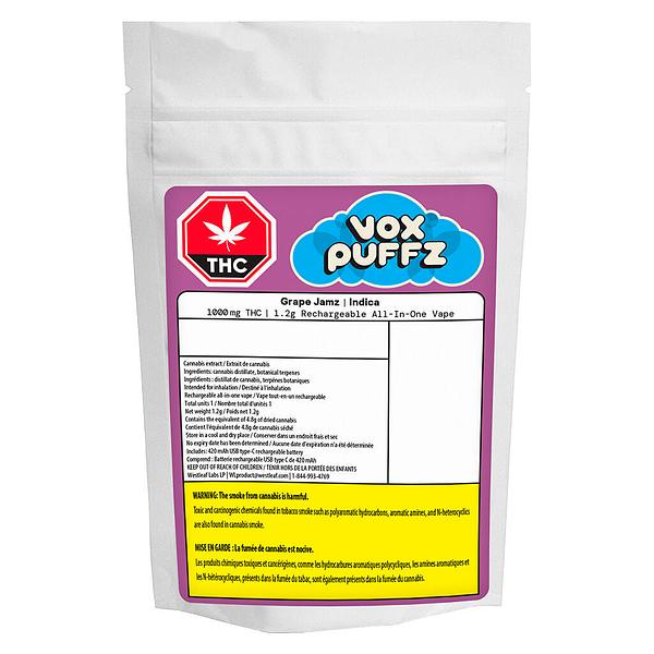 VoxPuffz - Grape Jamz Rechargeable All In One Vape 1000 Thc image 2