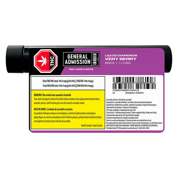 General Admission - Very Berry Liquid Diamonds 510 Thread Cartridge image 3