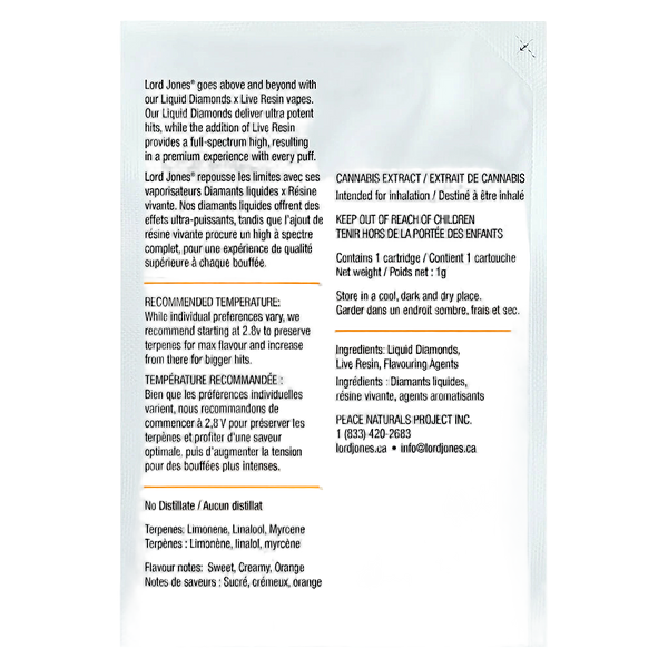 Lord Jones - Orange Velvet Liquid Diamonds X Live 510 Thread Cartridge