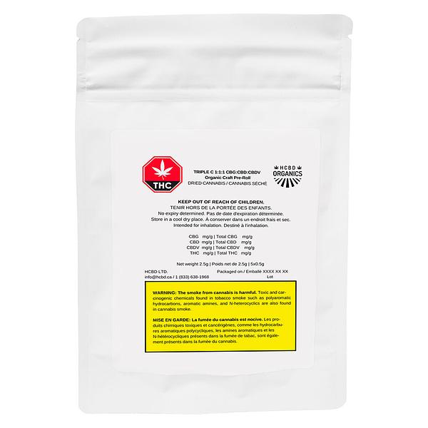 HCBD ORGANICS - Triple C 1:1:1 Cbg:Cbd:Cbdv Organic Craft Pre Roll image 5