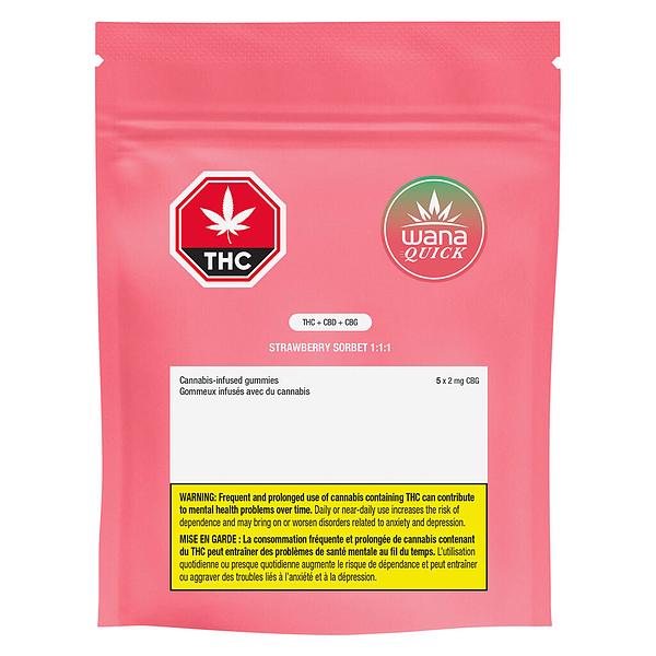 Wana Quick - Strawberry Sorbet 1:1:1 (THC:CBD:CBG) Soft Chews image 2