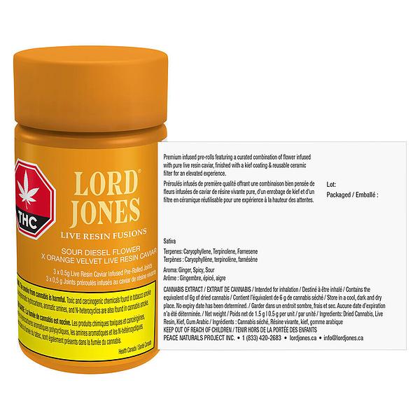 Lord Jones - Sour Diesel X Orange Velvet Live Resin Fusions Infused Pre-Roll image 3