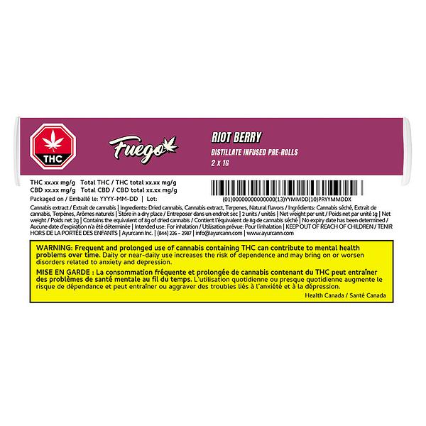 Fuego - Riot Berry Distillate Infused Pre-Roll image 3
