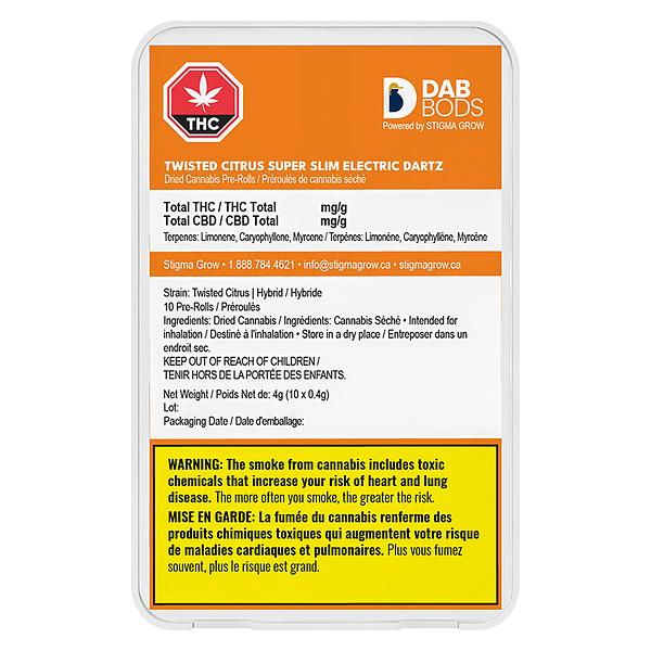 Dab Bods - Twisted Citrus Super Slim Electric Dartz Pre-Rolls image 2