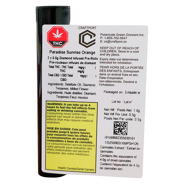 Craftport Cannabis - Paradise Sunrise Orange Diamond Infused Pre-Roll