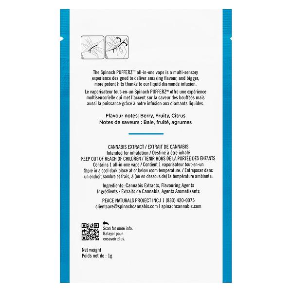 Spinach - Pufferz - Sour Blue Razz All-in-One Liquid Diamonds Vape
