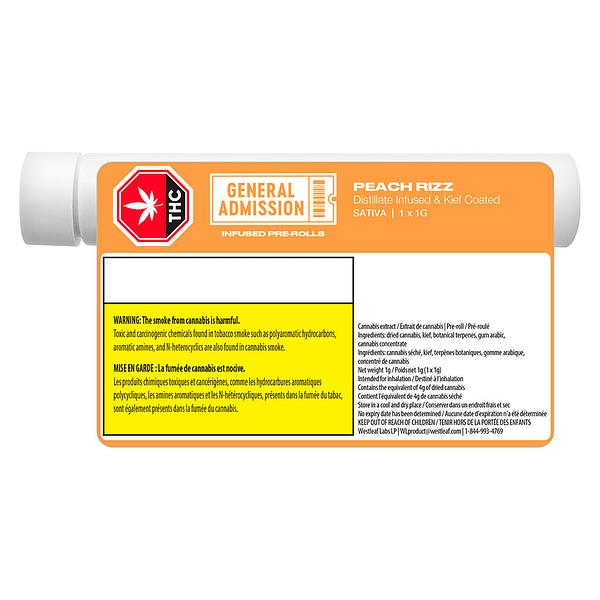 General Admission - Peach Ringz Distillate Infused Pre Roll