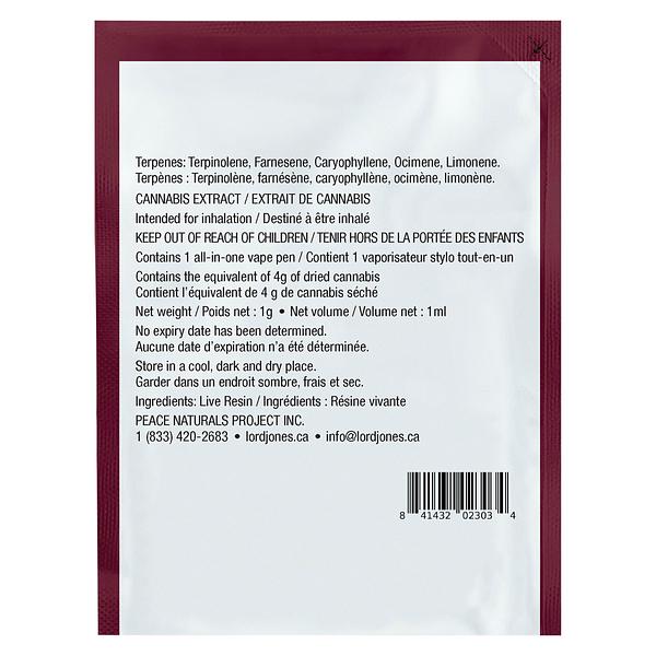 Lord Jones - Pure Live Resin Vape - Purple Lemon Haze All-in-One
